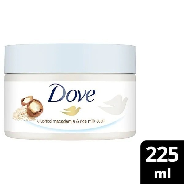 Dove Shower Body Scrub Macadamia Jar 225ml