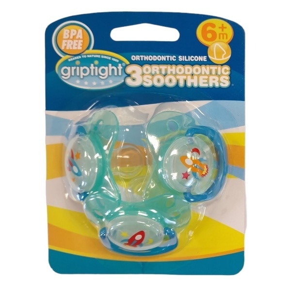 Griptight Soothers Blue 0-6m 3 Pack