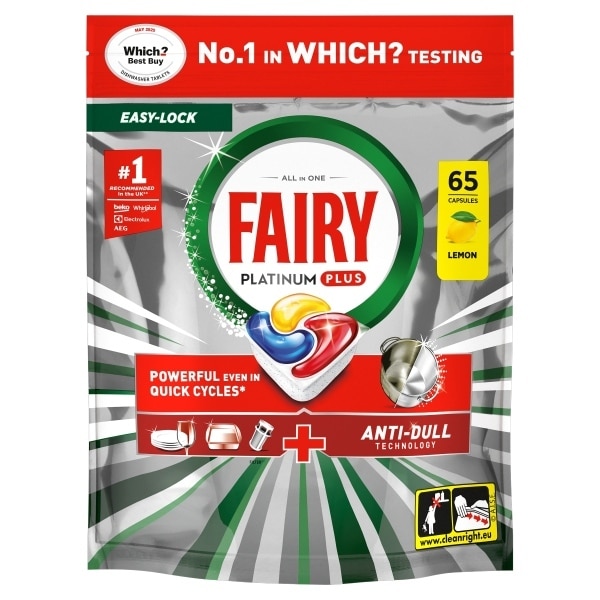 Fairy Platinum Plus Dishwasher Tablets, Lemon, 65 Capsules,