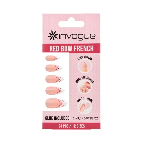 Invogue Red Bows French Tip - Pack Of 24