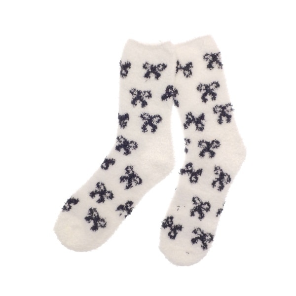 FLUFFY SOCKS 2 PACK WHITE BOW GREY