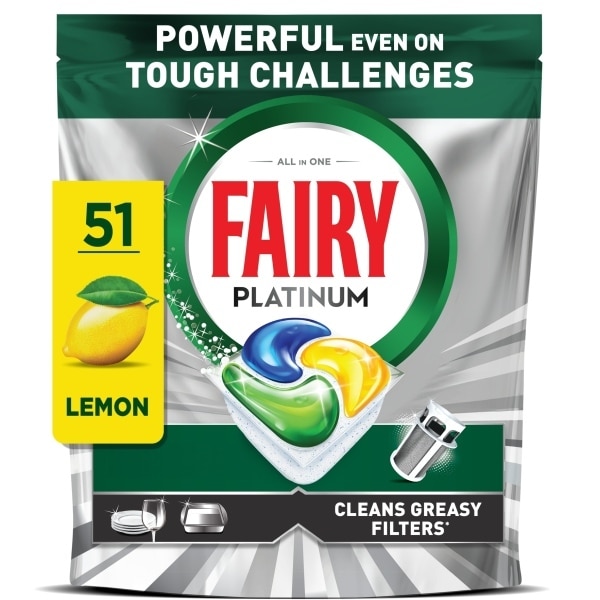 Fairy Platinum Dishwasher Tablets, Lemon, 51 Capsules