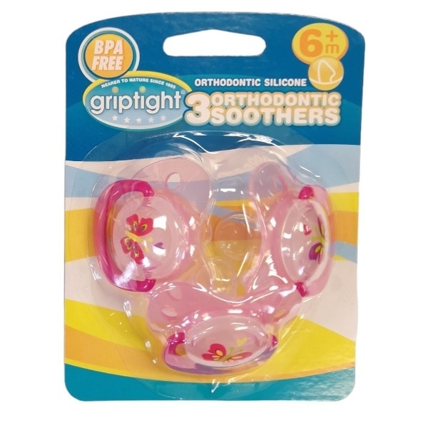 Griptight Soothers Pink 0-6m 3 Pack
