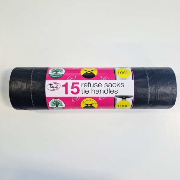 Tidyz Tie Handle Refuse Sacks 100L 15 Pack