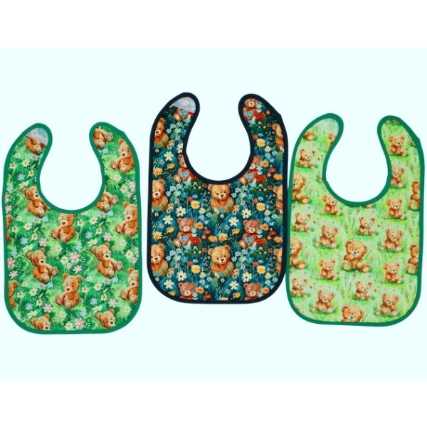 Griptight Printed Green Bear Bibs 3 Pack