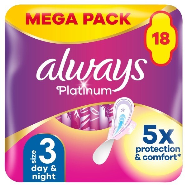 Always Platinum Day & Night (Szie 3) Sanitary Towels 18 Pads