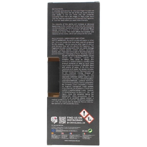 Cristalinas Reed Diffuser Sandalwood & Cedar 25Ml