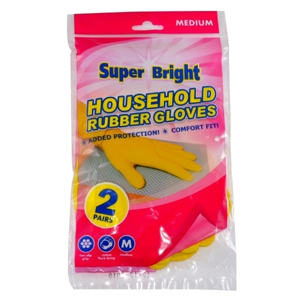 2Pk Superbright Medium Rubber Gloves