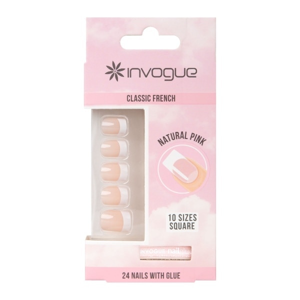 Invogue Pink French Square Nails (24 Pieces)