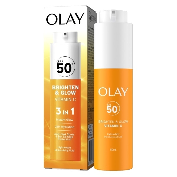 Olay Vitamin C Brighten & Glow 3In1 Moisturiser Face Fluid Spf50+Hydrating Primer 50ml