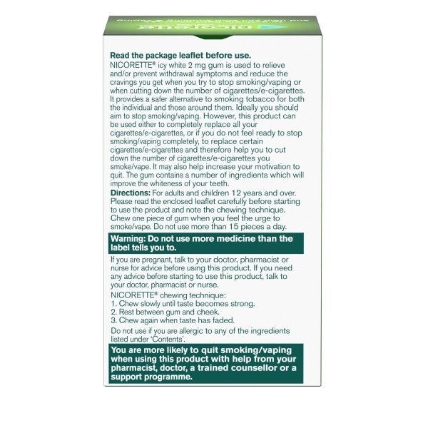 Nicorette Icy White Whitening Gum 2mg 105s