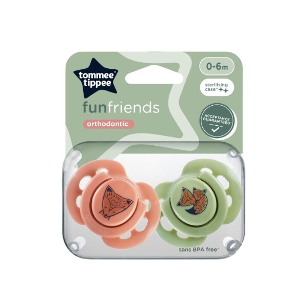 Tommee Tippee Fun Soother 0-6 Months Peach/Green