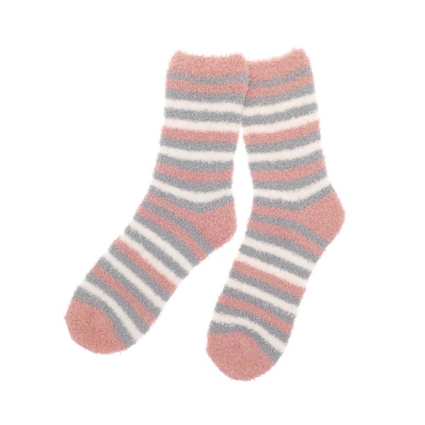 Fluffy Socks Twin Pack - Grey and Pink Stripe