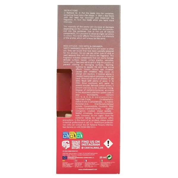 Cristalinas 25,m Reed Diffuser - Cosy Apple & Cinnamon