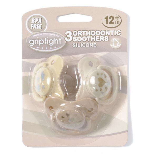 Griptight 12+m 3Pack Decorated Ortho Soothers Beige