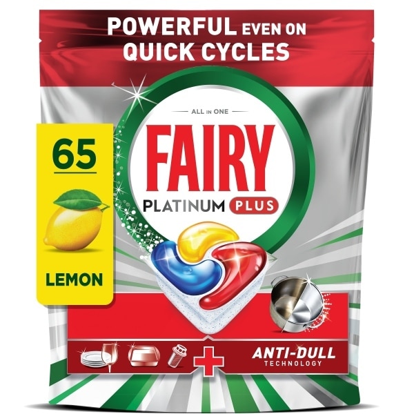 Fairy Platinum Plus Dishwasher Tablets, Lemon, 65 Capsules,
