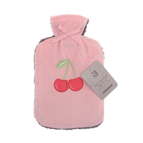 Hot Water Bottle Plush Applique - Cherry Design