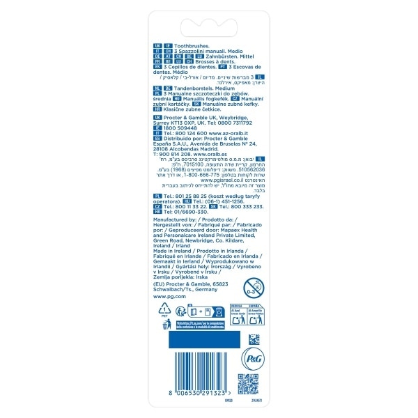 Oral B Classic 123 Manual Toothbrush 3 Pack