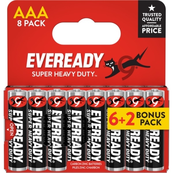 Eveready Super Heavy Duty 8 Aaa 6+2 Pack Batteries