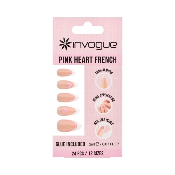Invogue Pink Hearts French Tip - Pack Of 24