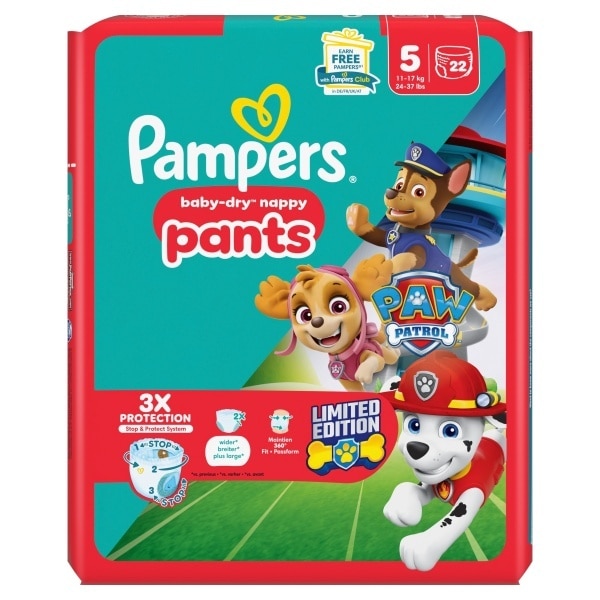 Pampers Baby-Dry Nappy Pants Paw Patrol Edition Size 5, 22