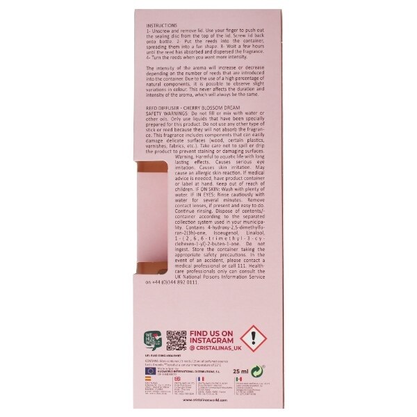 Cristalinas Reed Diffuser Cherry Blossom Dream 25Ml