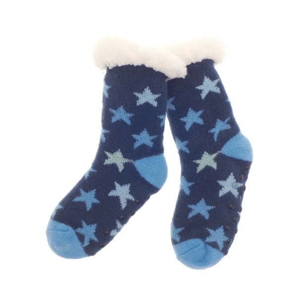 Kids Fleece Lined Socks Blue Star