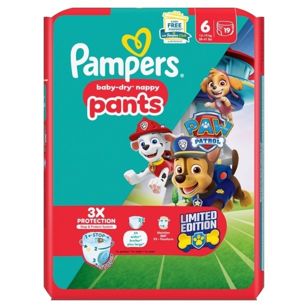 Pampers Baby-Dry Nappy Pants Paw Patrol Edition Size 6, 19