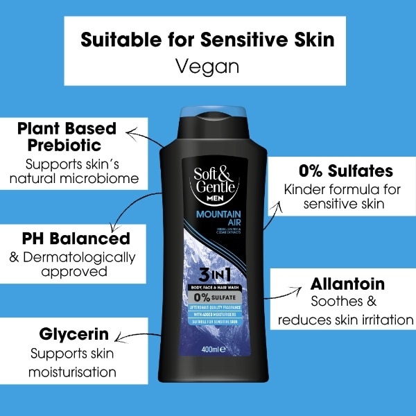 Soft & Gentle Men Mountain Air 3 In 1 Shower Gel 400Ml