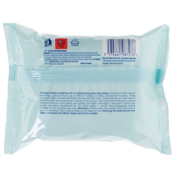 Johnsons Make Up Wipes Moist 25pk