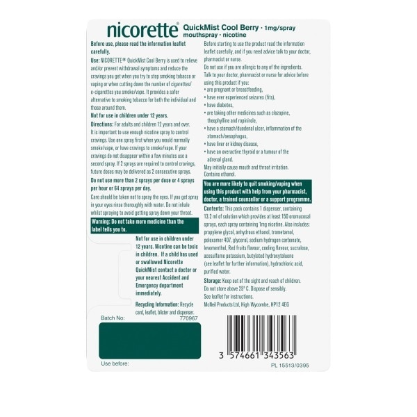 Nicorette Quickmist Cool Berry Mouthspray 1mg