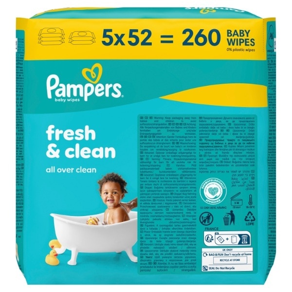 Pampers Fresh Clean Baby Wipes 5 x 52s