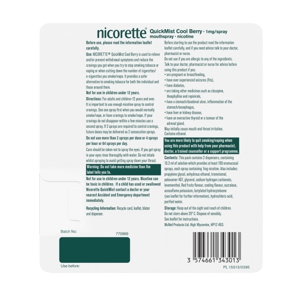 Nicorette QuickMist Cool Berry Mouthspray Duo Pack