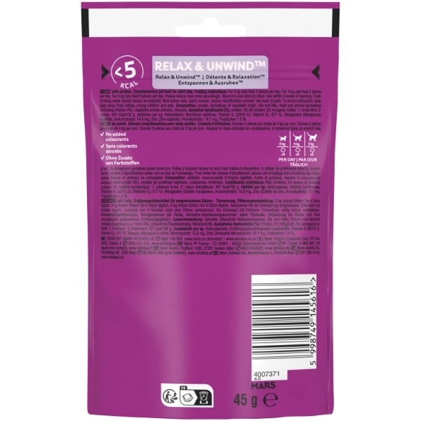 Whiskas Relax & Unwind Adult Cat Treats With Chicken 45G