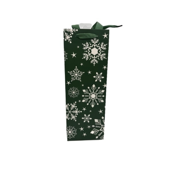 Wine Bottle Bag - Christmas Style Green Snowflake Print
