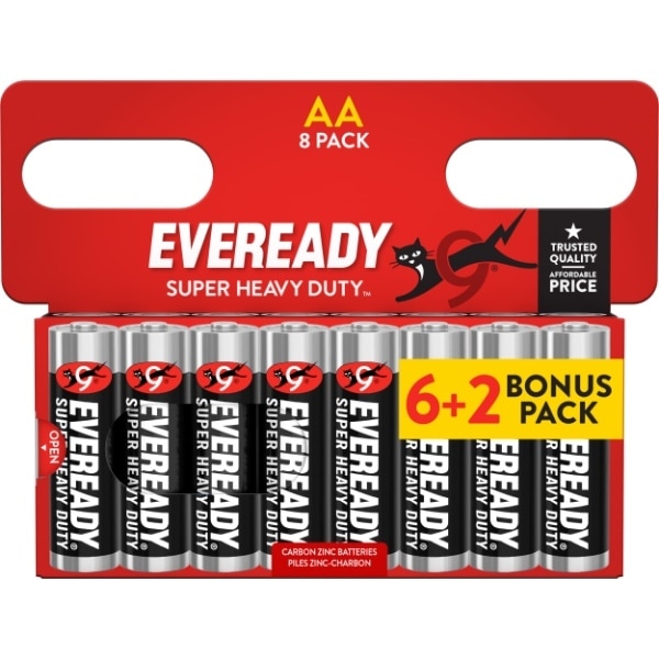 Eveready Super Heavy Duty 8 Aa 6+2 Pack Batteries