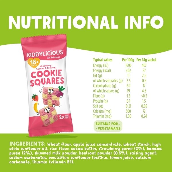 Kiddylicious Strawberry & Banana Cookie Squares 6X24g