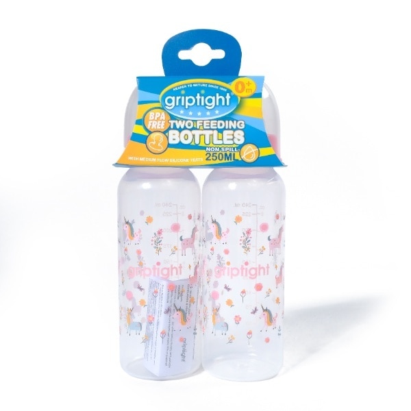 Griptight Feeding Bottle 2 Pack Pink 250ml