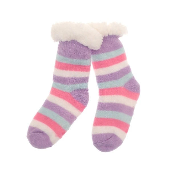 Kids Fleece Lined Socks Pink Stripe