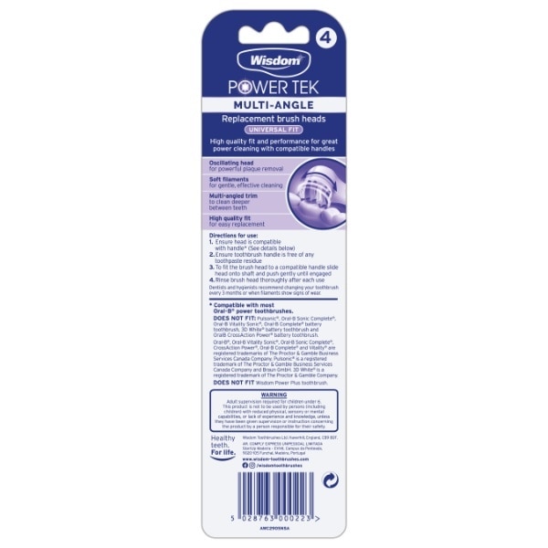 Wisdom Power Tek Multi-Angle Replacement Brush Heads 4Pack