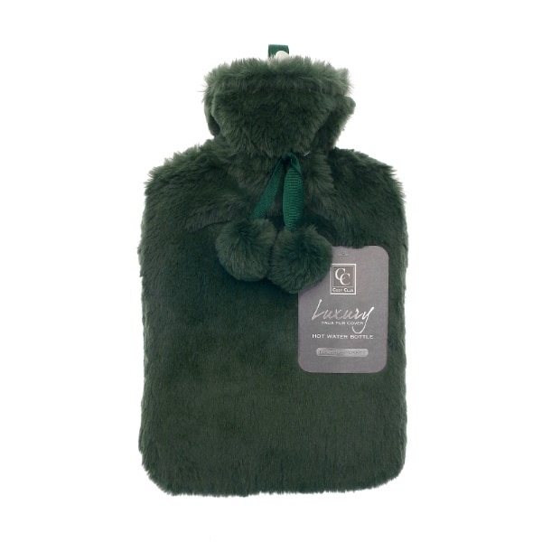 Faux Fur Hot Water Bottle Green