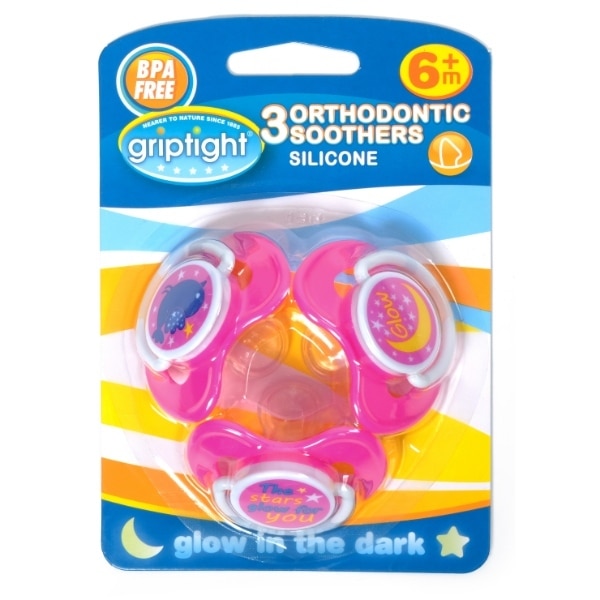 Griptight 6m+ Glow in Dark Soothers Pink