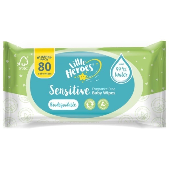 Little Heroes Sensitive 99.4% Water Based Bio Baby Wipe 80s