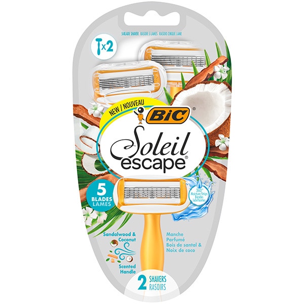 BIC Soleil Escape Disposable Razors 5 Blades, Sandalwood & Coconut 2pk