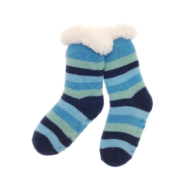 Kids Fleece Lined Socks Blue Stripe