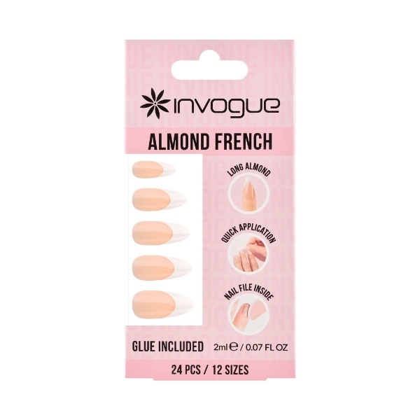 Invogue Almond French Tip - Pack Of 24