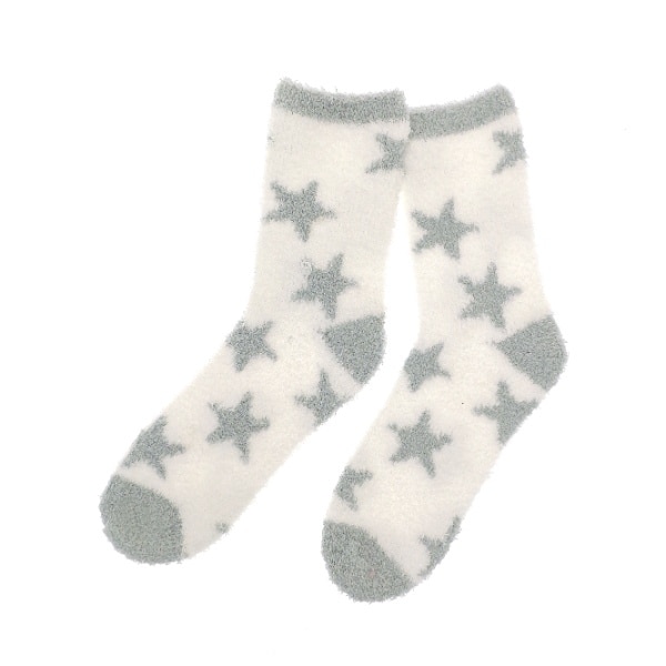 Fluffy Socks Twin Pack - White and Grey Stars