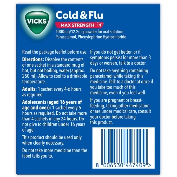 Vicks Cold & Flu Max Powder Lemon 5Ct