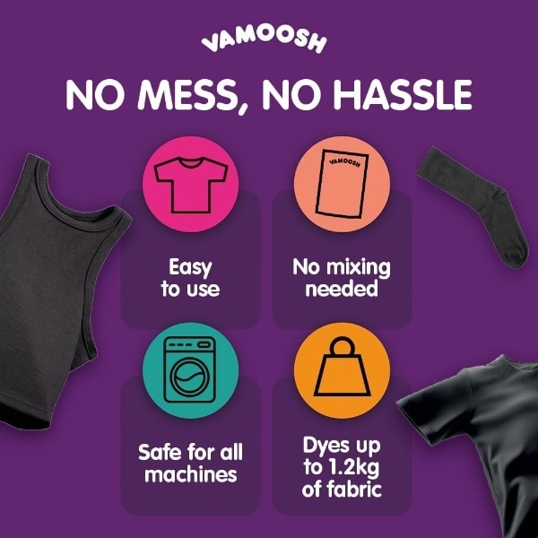 Vamoosh Wash & Dye Black 350g, Intense Black Dye For Clothes