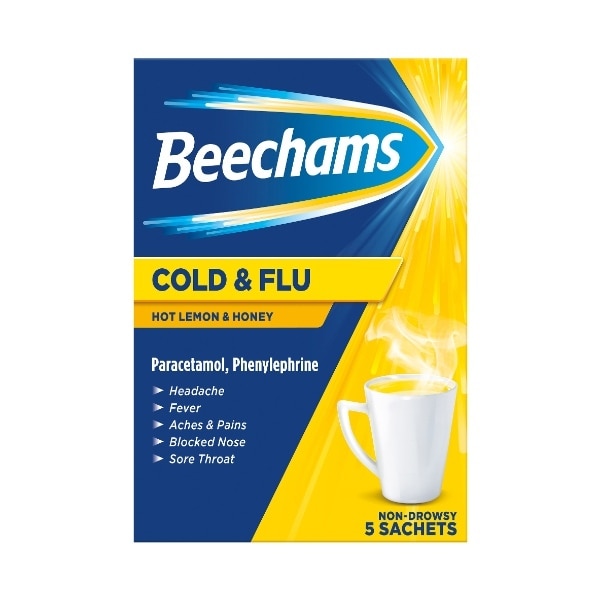Beechams Cold & Flu Hot Lemon & Honey Sachets 5s